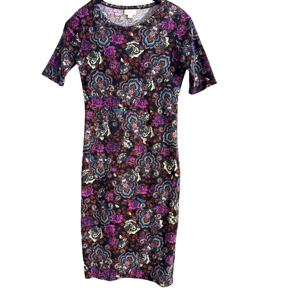 LuLaRoe Julia Dress Paisley Floral Form Fitting - XXS - flattering versatile